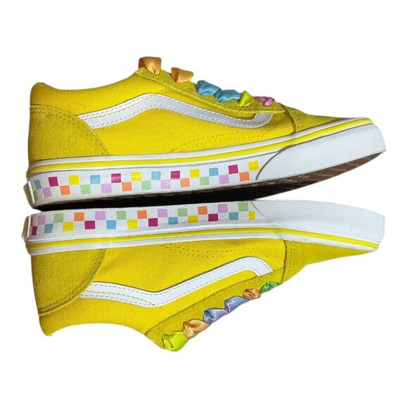 VANS Old Skool Rainbow Lace Yellow/white - Multi Color Checkerboard Kids 3 - Picture 10 of 14